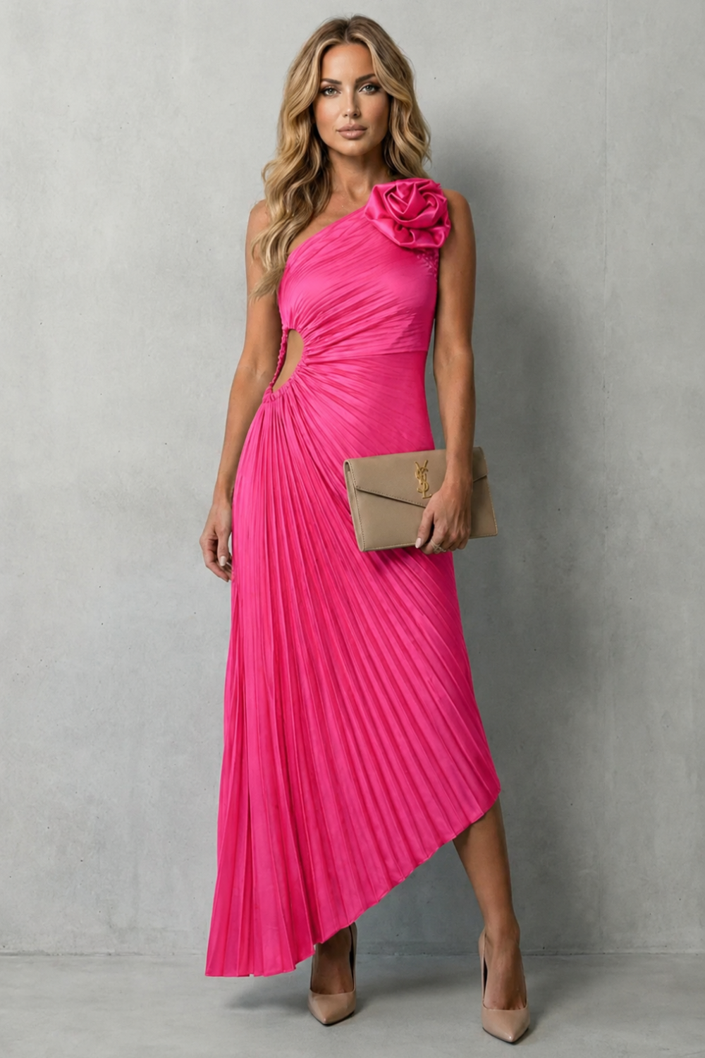 Felicity – Statement elegance – Women’s One-Shoulder Pleated Maxi Dress