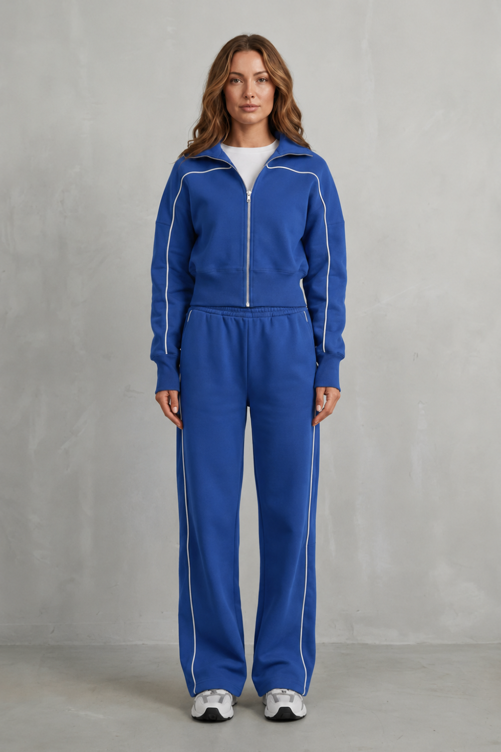 Savina – Urban Edge Piped Zip Jacket & Wide-Leg Pants Set