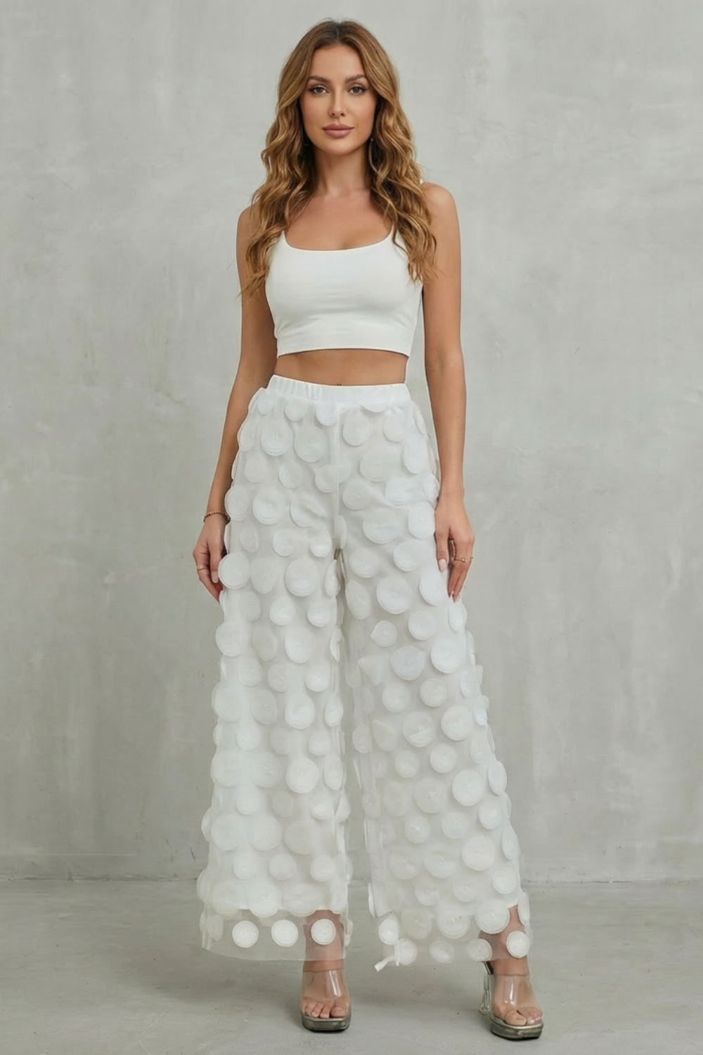 Bellaria – 3D circle appliqué – Wide-leg trousers