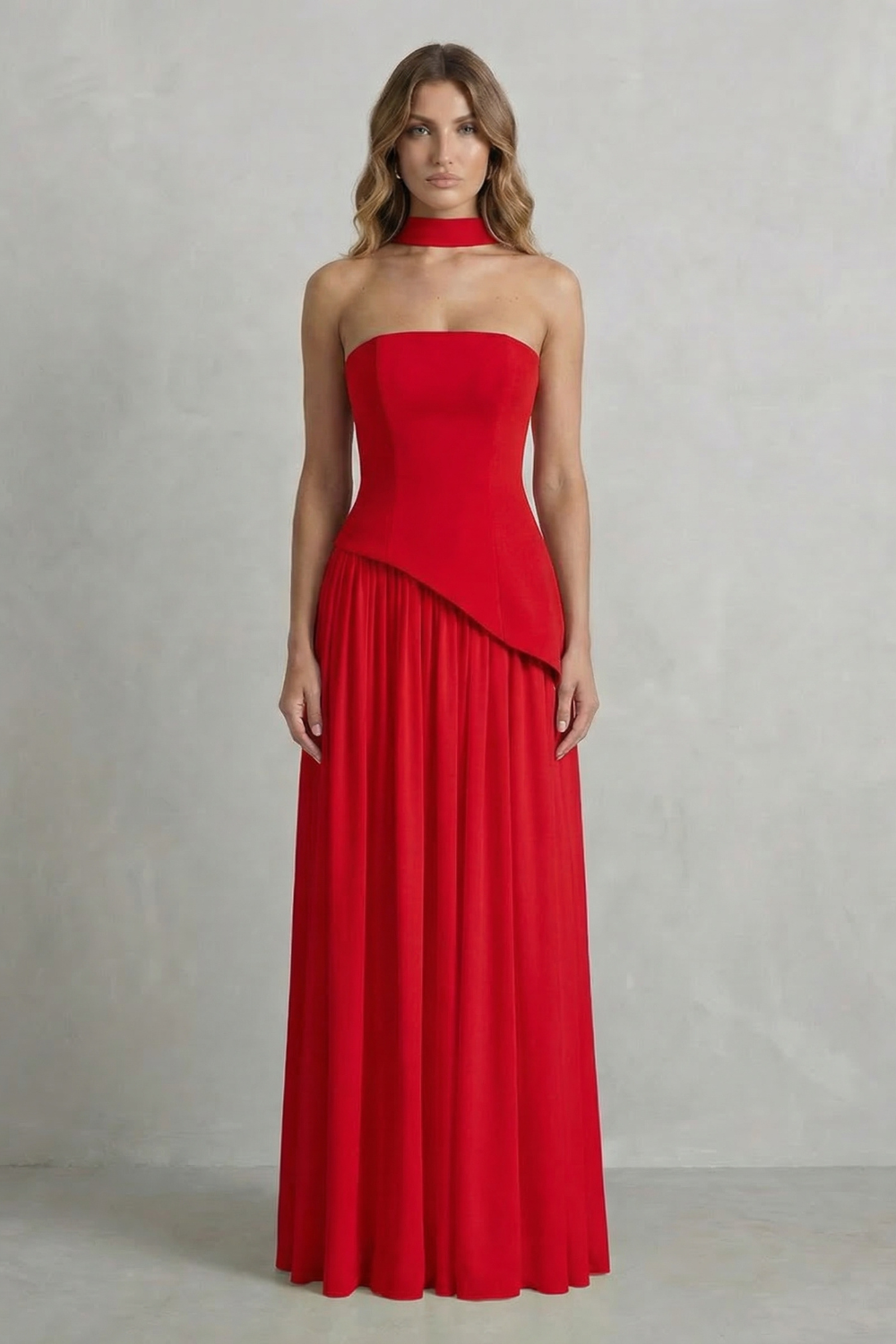 Celestara – Sculpted draped slit – Strapless maxi dress