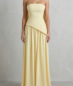 Celestara – Sculpted draped slit – Strapless maxi dress