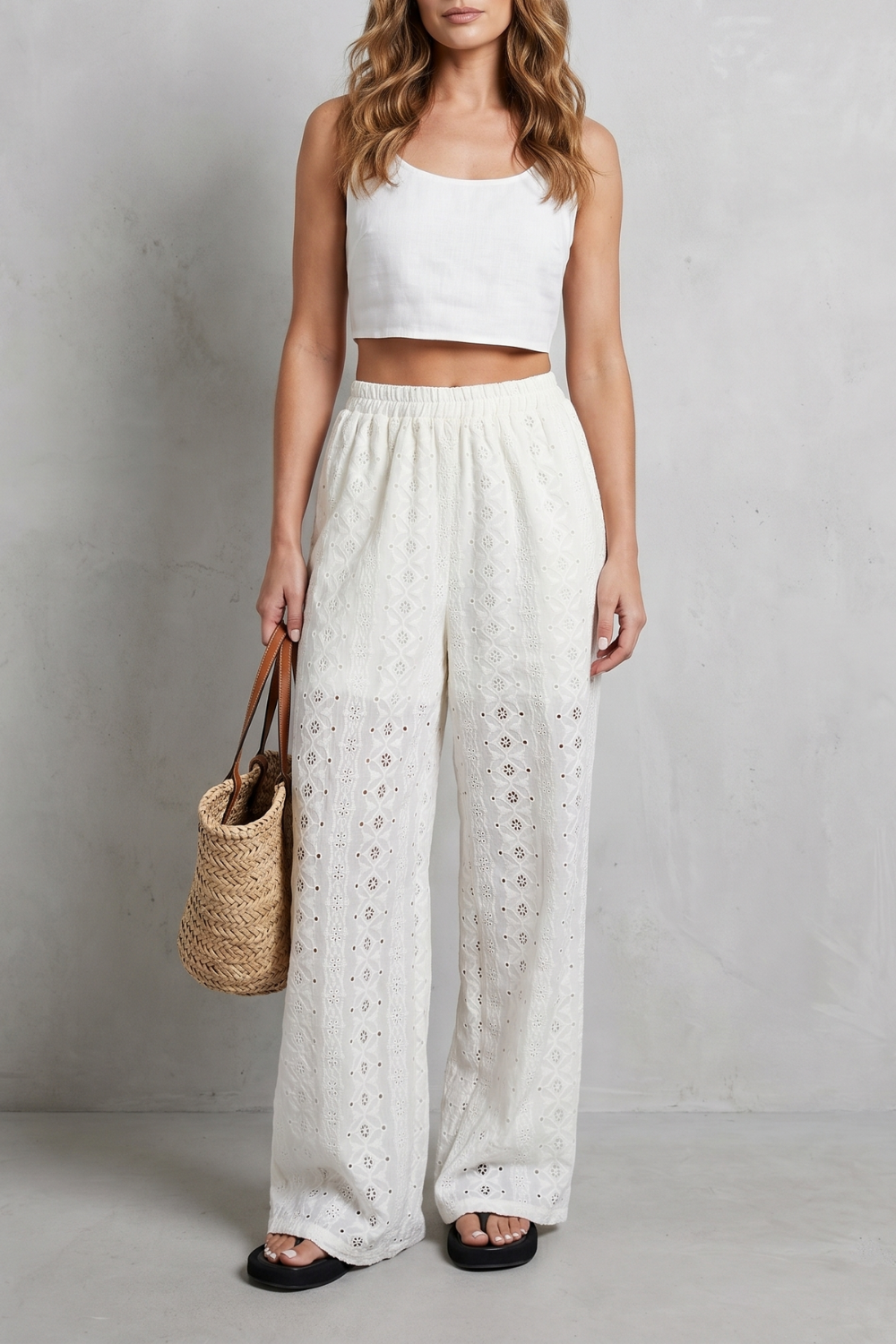 Élodienne – Broderie anglaise grace – Wide-leg trousers