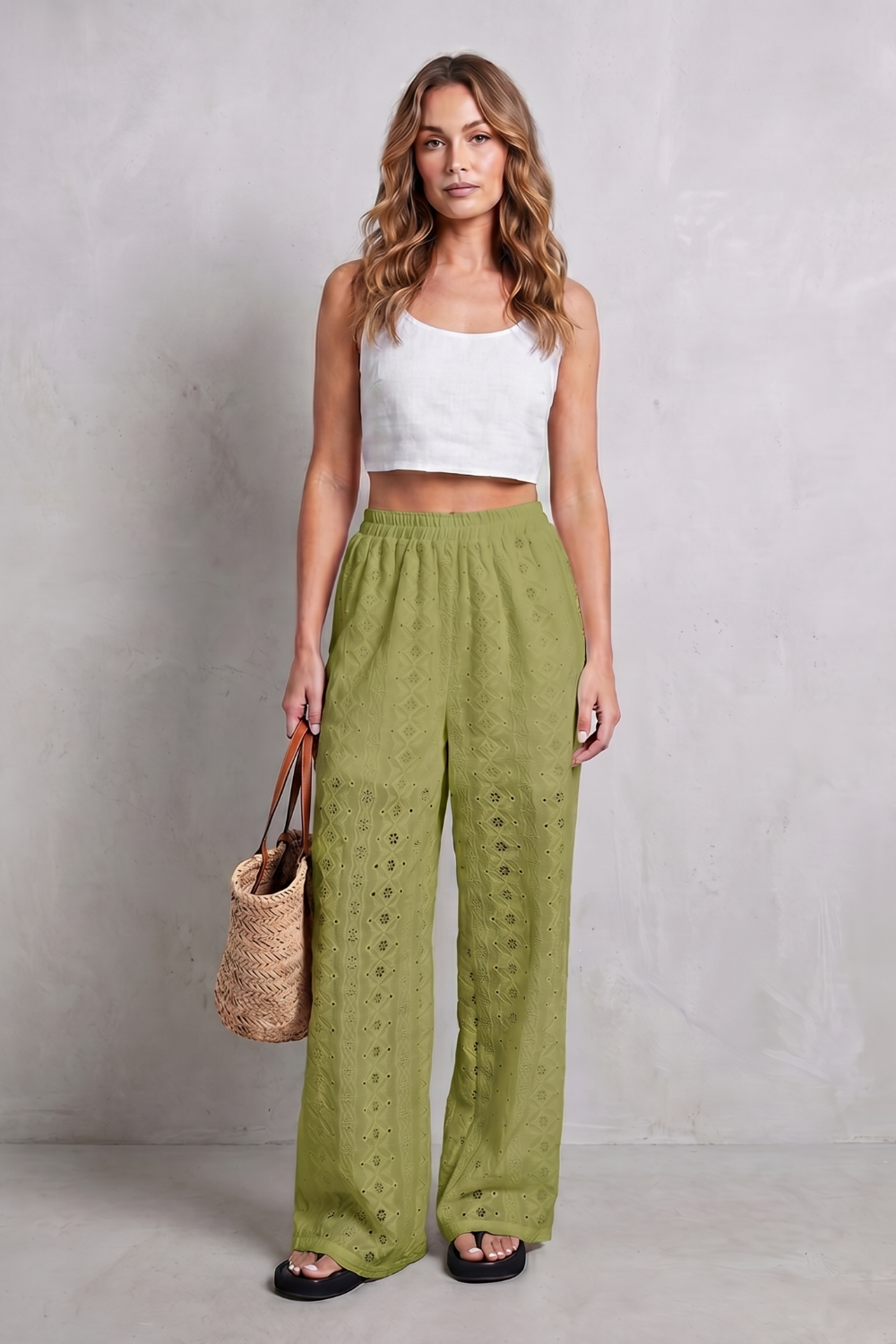 Élodienne – Broderie anglaise grace – Wide-leg trousers