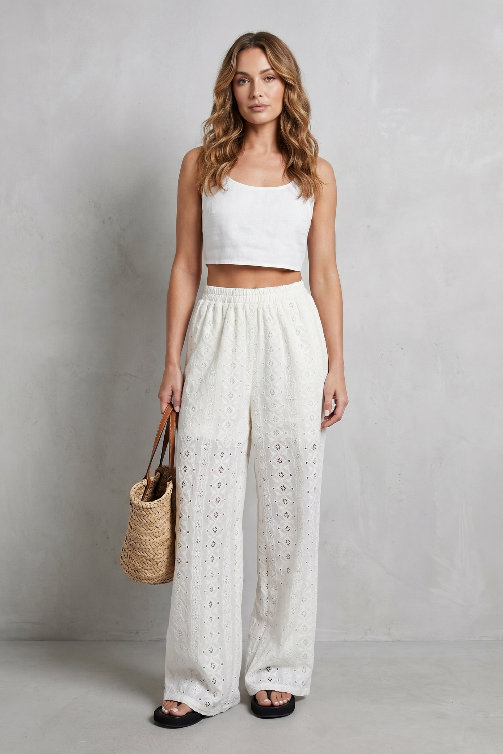 Élodienne – Broderie anglaise grace – Wide-leg trousers