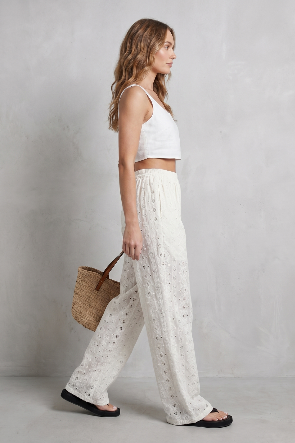 Élodienne – Broderie anglaise grace – Wide-leg trousers
