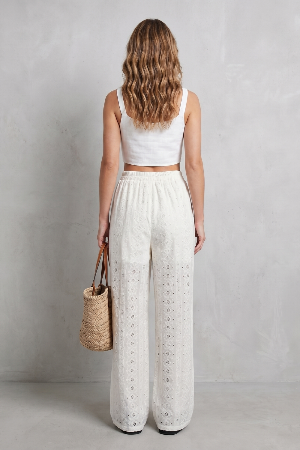 Élodienne – Broderie anglaise grace – Wide-leg trousers