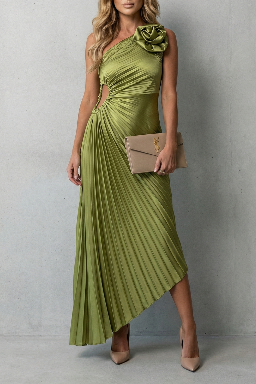 Felicity – Statement elegance – Women’s One-Shoulder Pleated Maxi Dress
