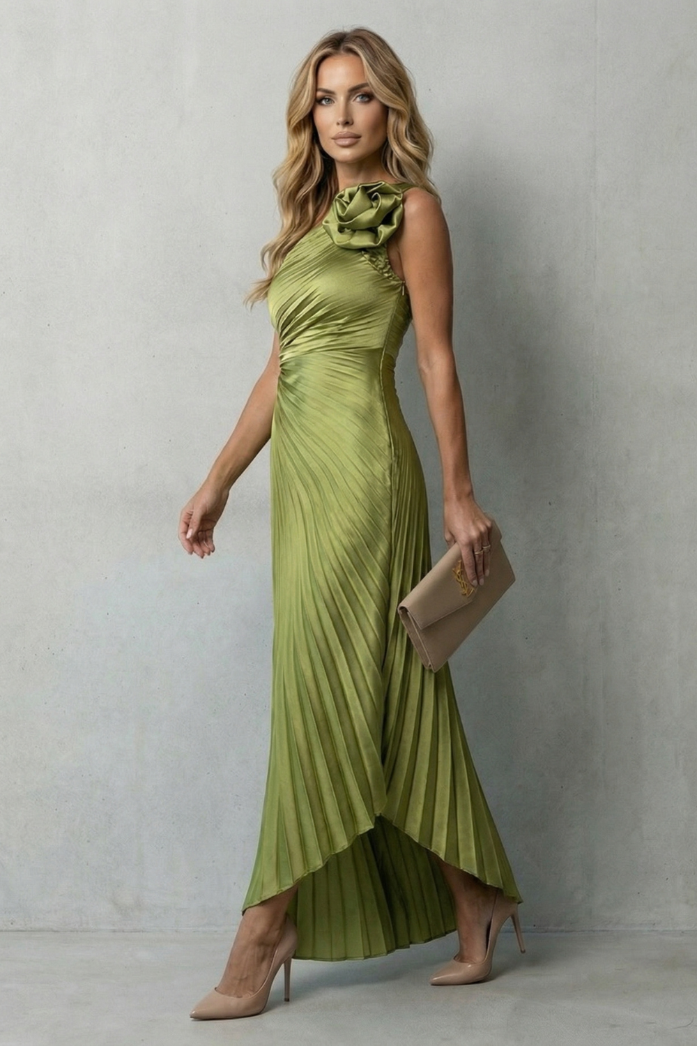 Felicity – Statement elegance – Women’s One-Shoulder Pleated Maxi Dress
