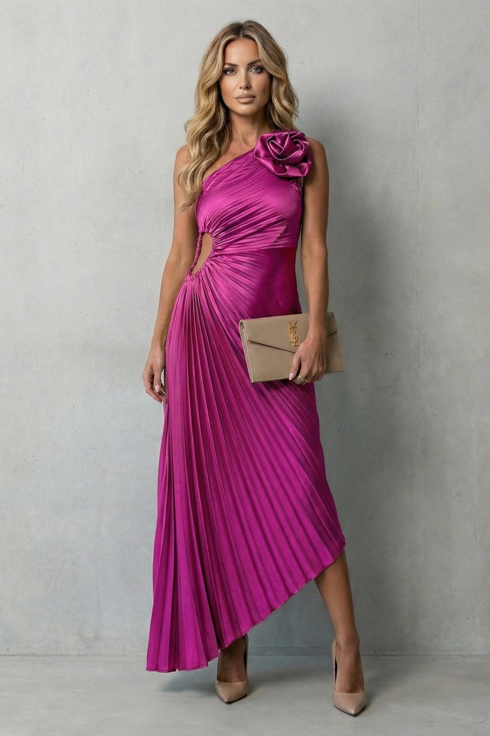 Felicity – Statement elegance – Women’s One-Shoulder Pleated Maxi Dress