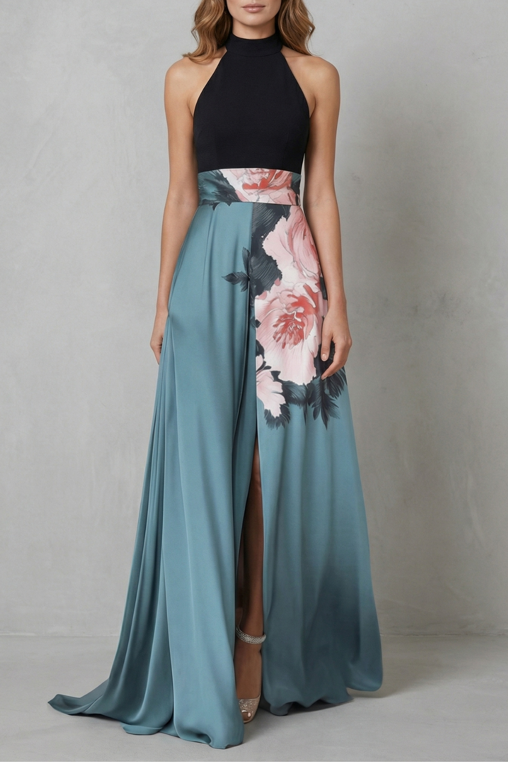Florévia – Contrast floral elegance – Maxi dress