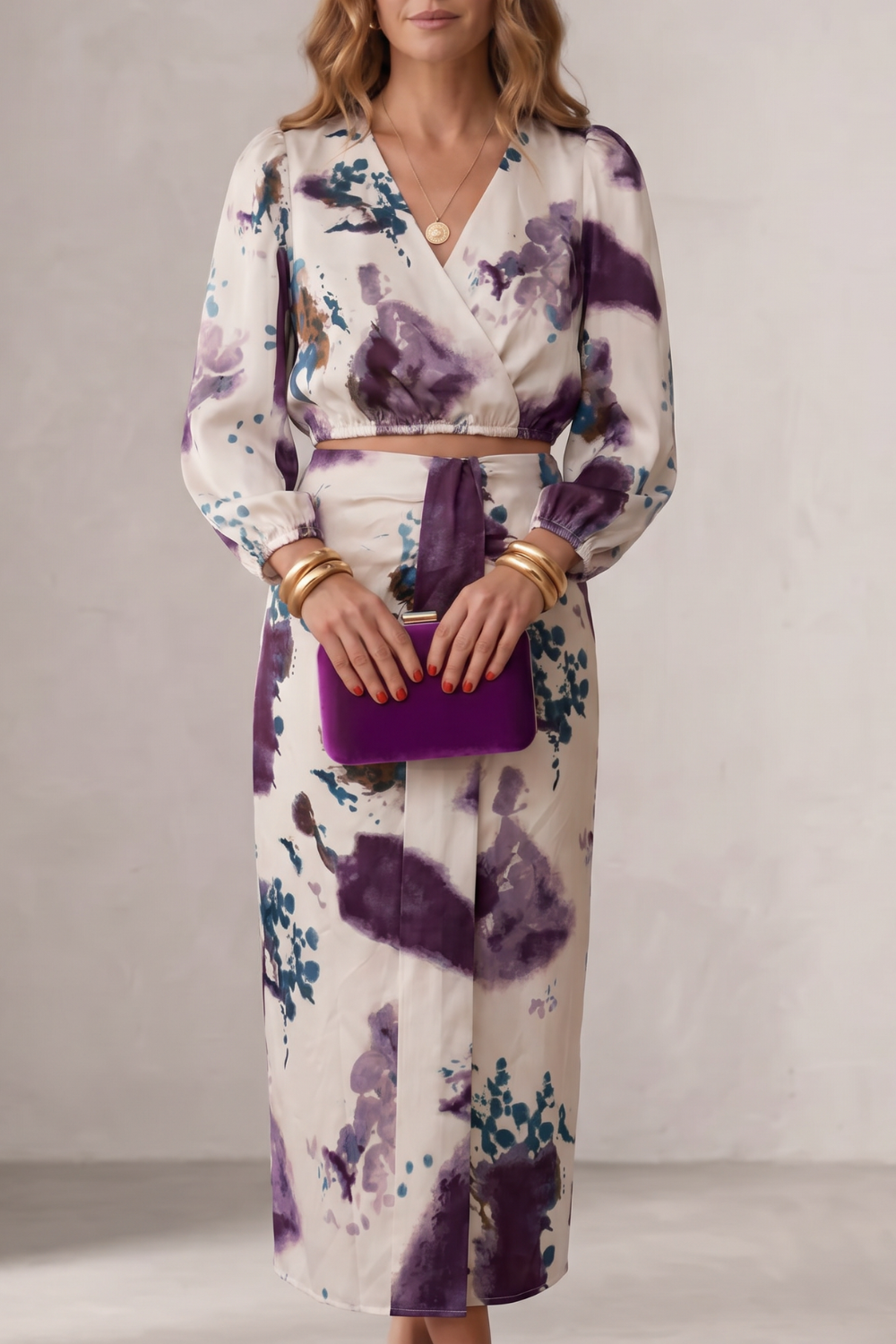 Violetta – Watercolour floral elegance – Blouse & skirt set