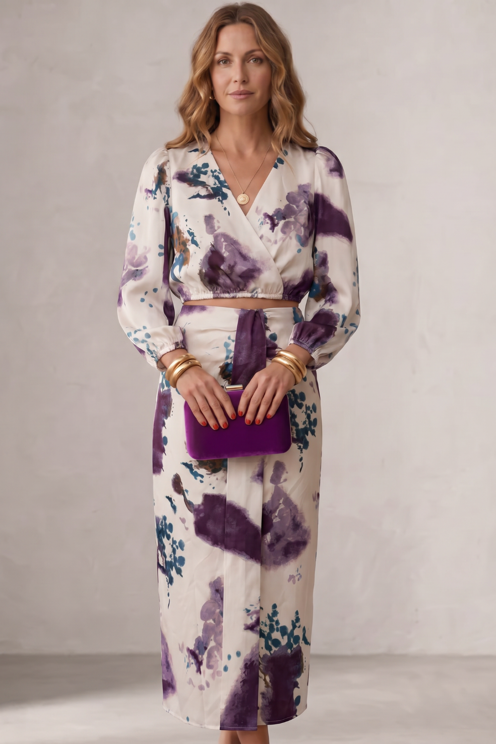 Violetta – Watercolour floral elegance – Blouse & skirt set