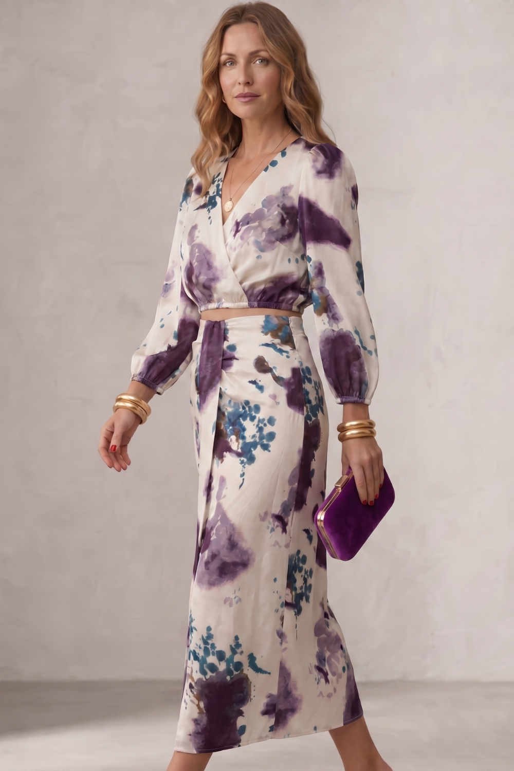 Violetta – Watercolour floral elegance – Blouse & skirt set