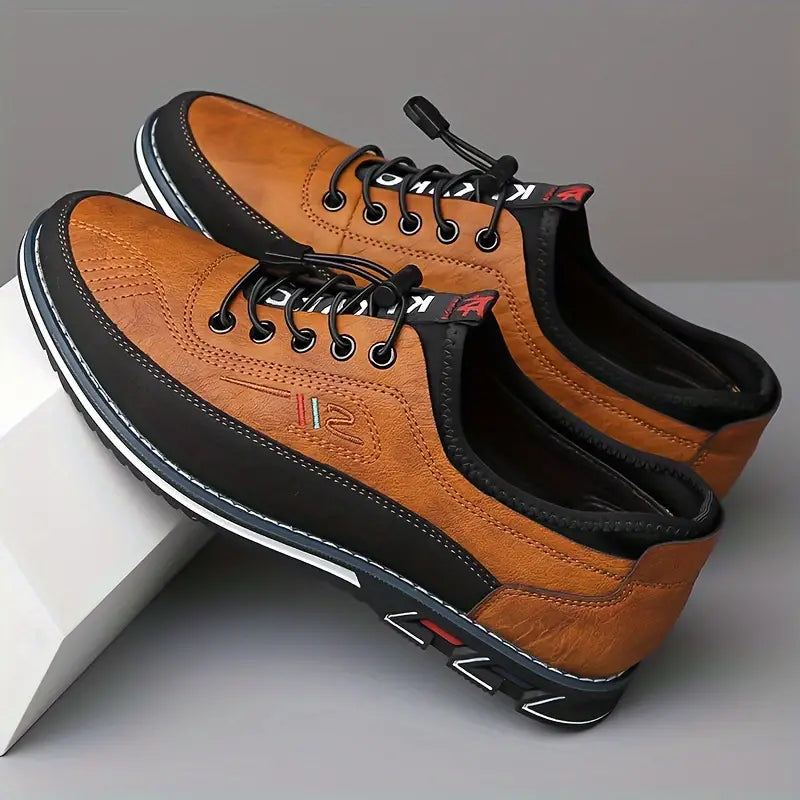 Men’s Leather Look Comfort Shoes – Smart Casual Lace-Up Design