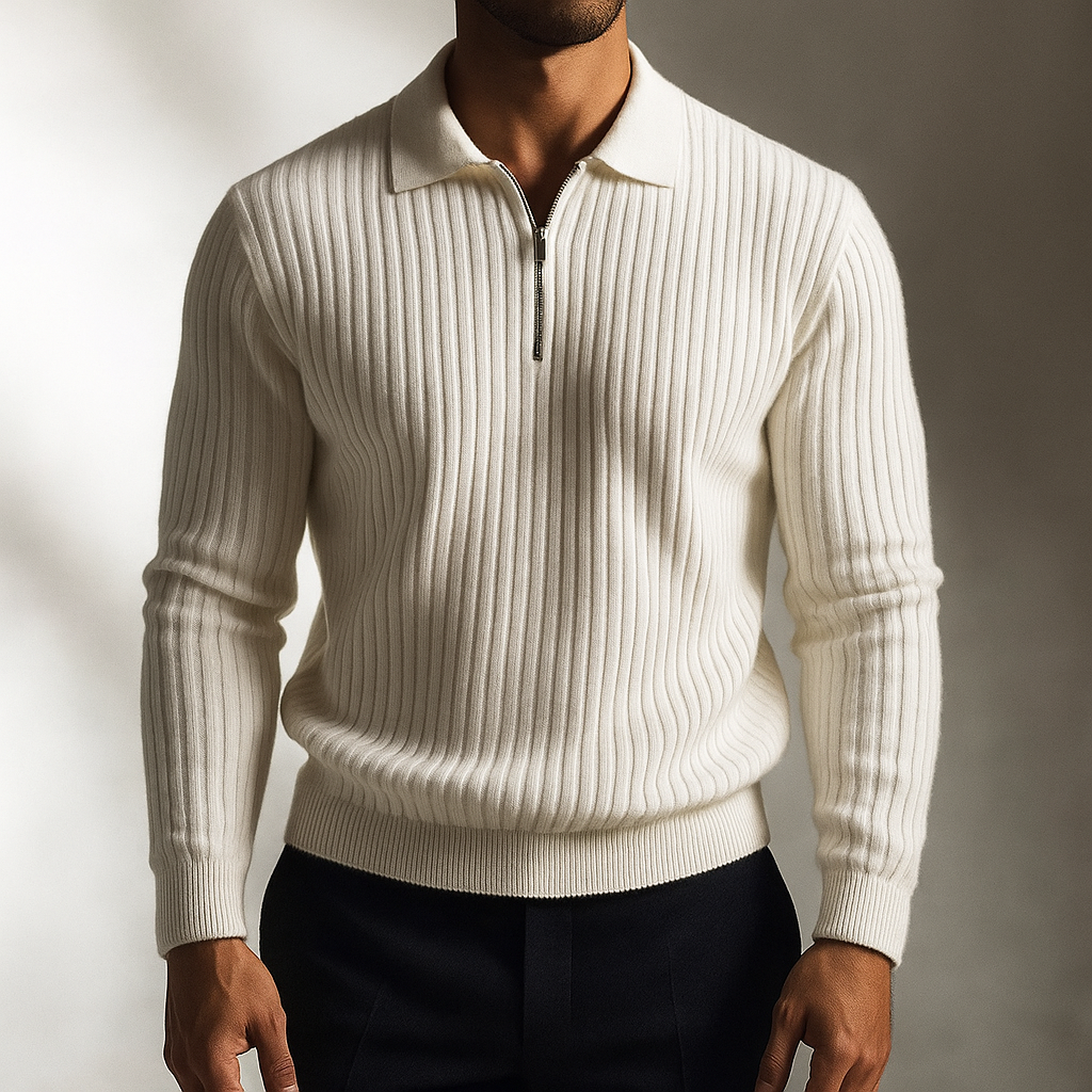Giovanni Men’s Knit Half Zip Polo Sweater – Quarter Zip Sweater
