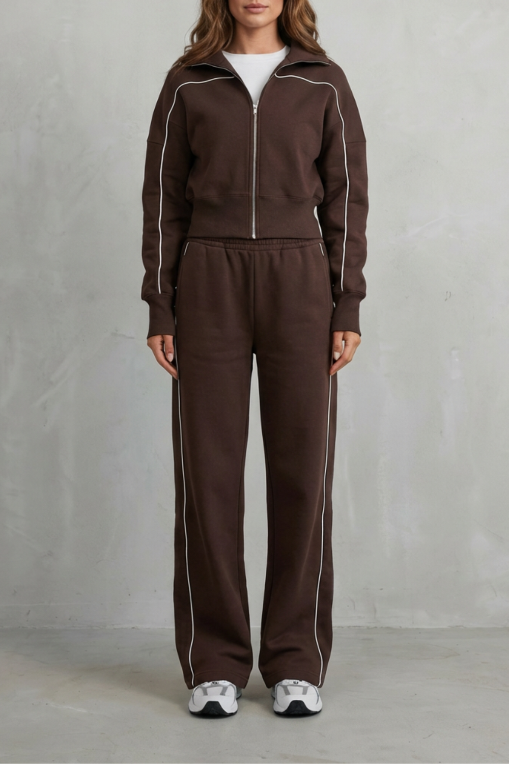 Savina – Urban Edge Piped Zip Jacket & Wide-Leg Pants Set