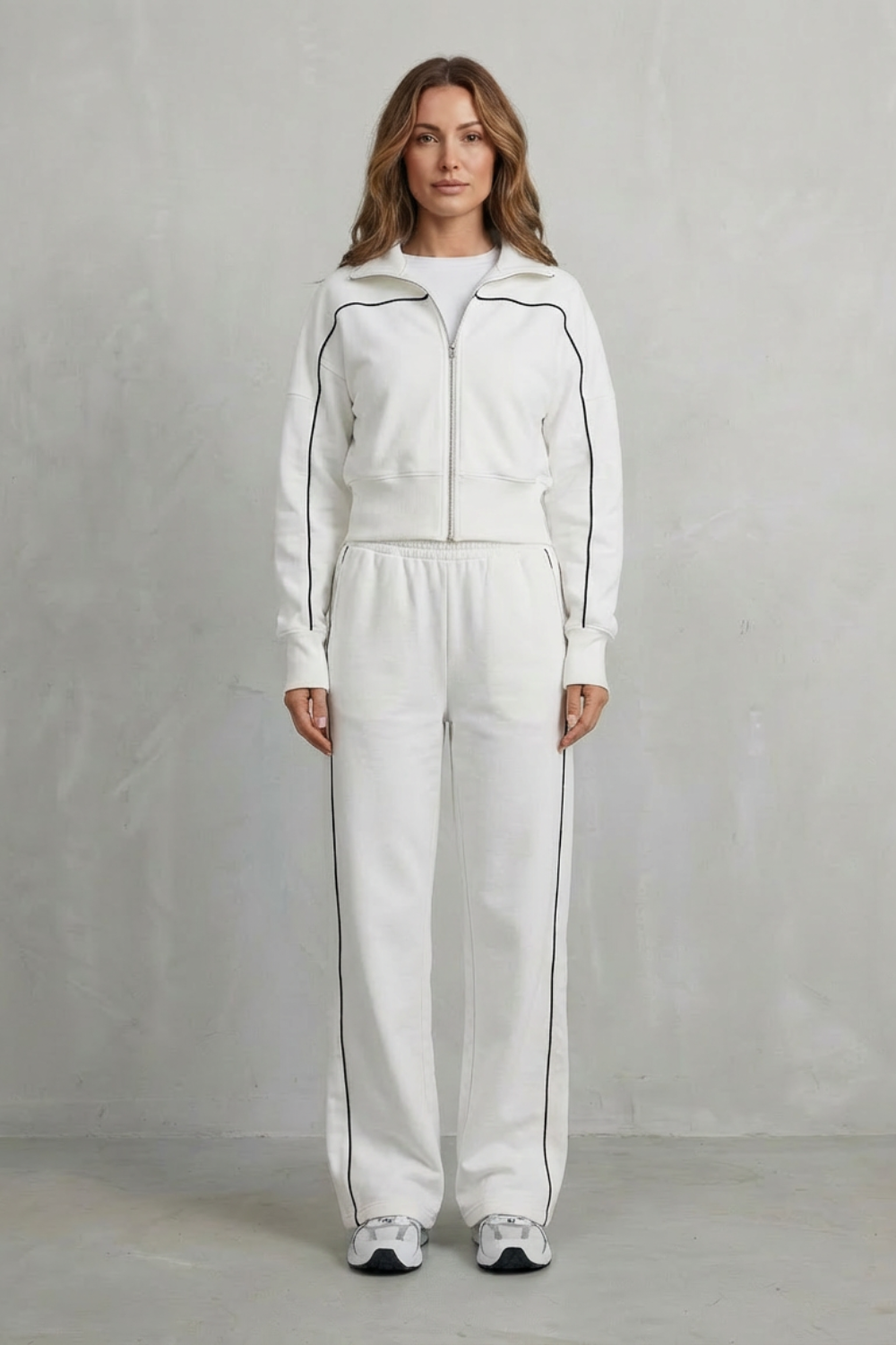 Savina – Urban Edge Piped Zip Jacket & Wide-Leg Pants Set