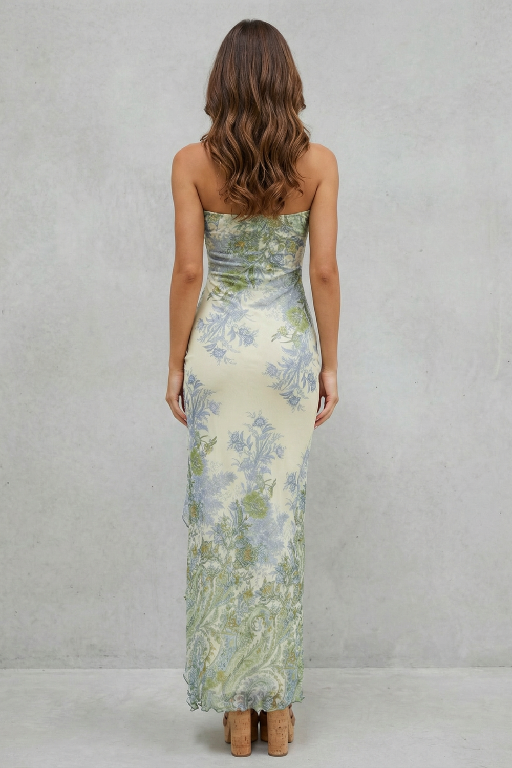 Seraphine – Botanical lace allure – Strapless slit maxi dress