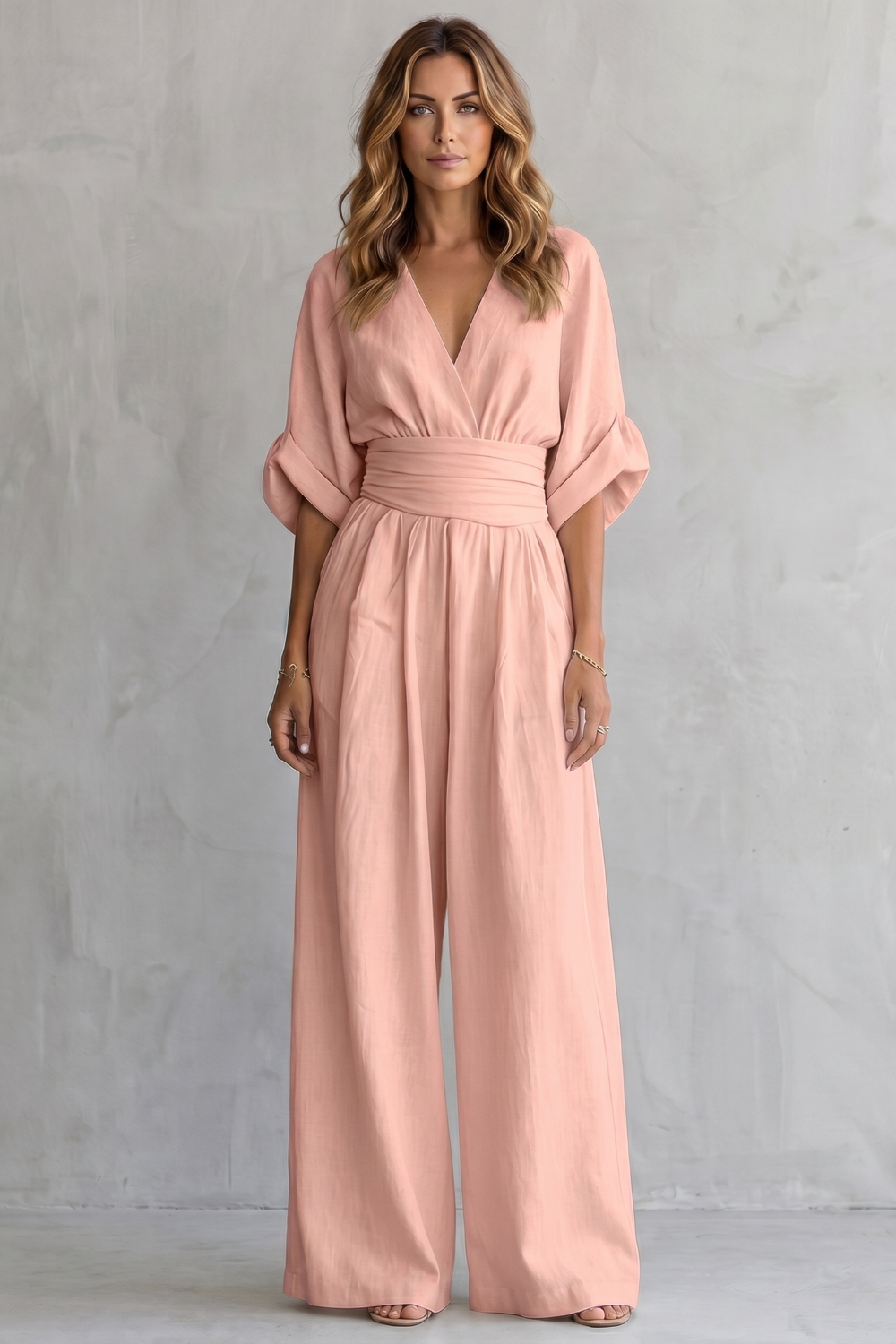Valoria – Draped waist elegance – Wide-leg jumpsuit