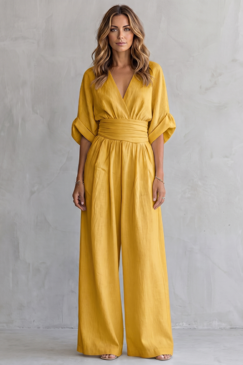 Valoria – Draped waist elegance – Wide-leg jumpsuit