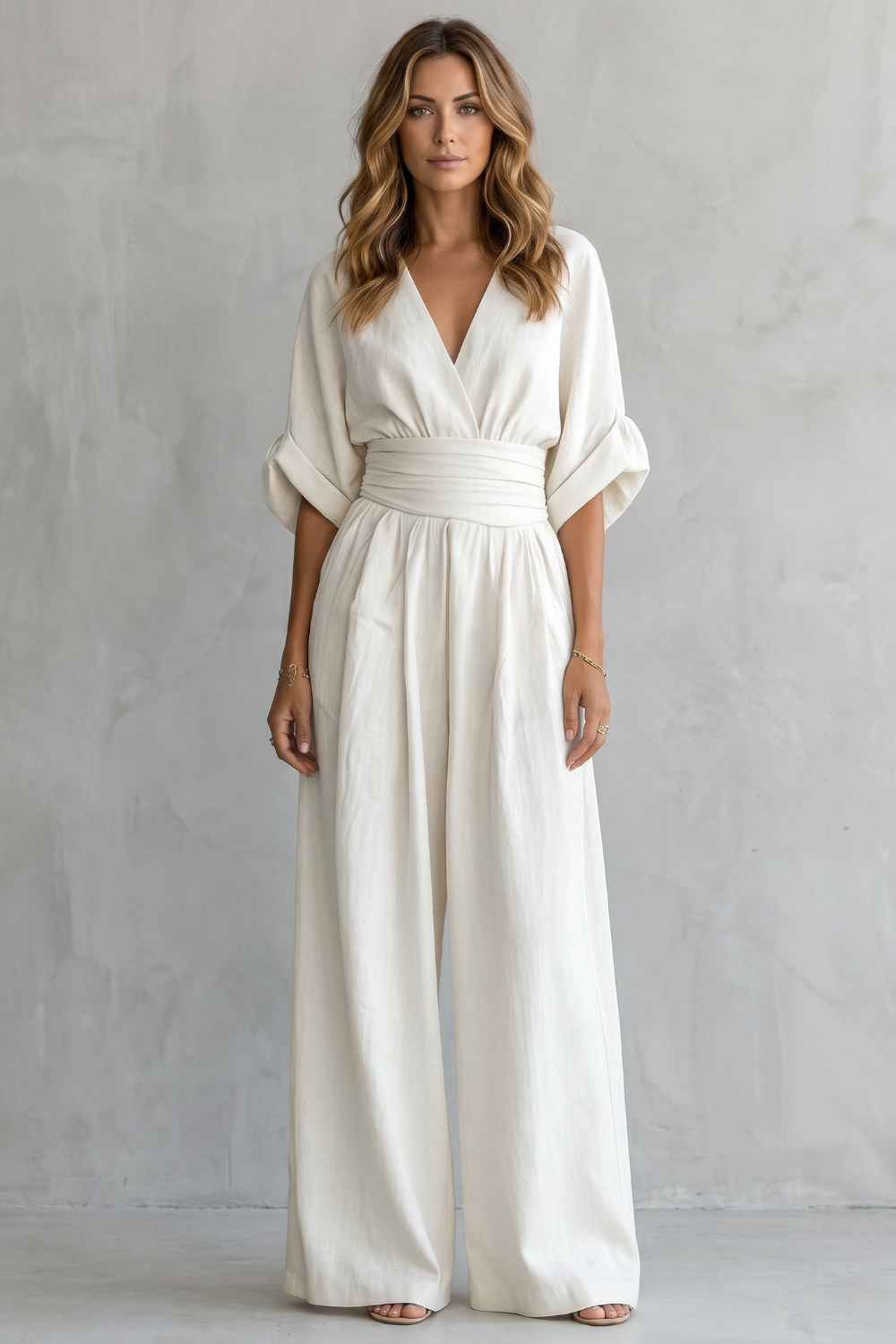 Valoria – Draped waist elegance – Wide-leg jumpsuit