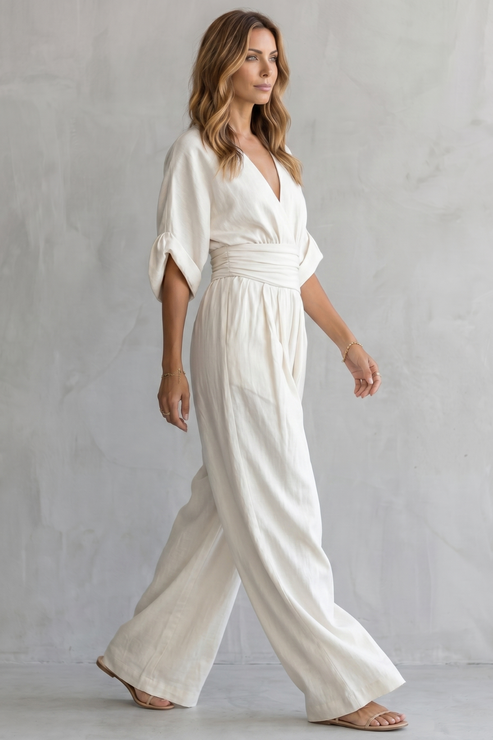 Valoria – Draped waist elegance – Wide-leg jumpsuit