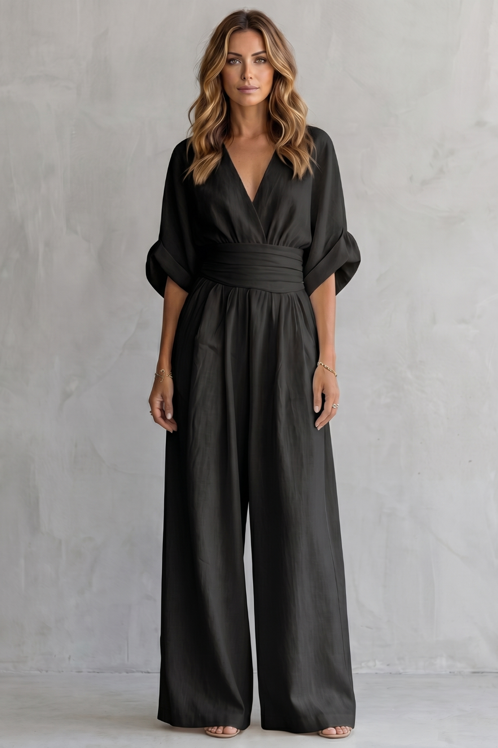 Valoria – Draped waist elegance – Wide-leg jumpsuit