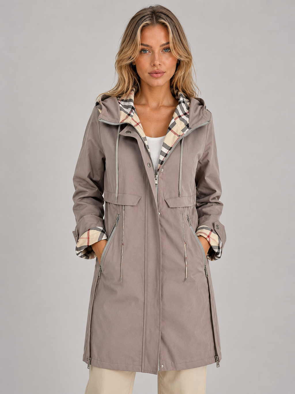 Women's Hooded Longline Parka Coat – Zip Up Lightweight Jacket