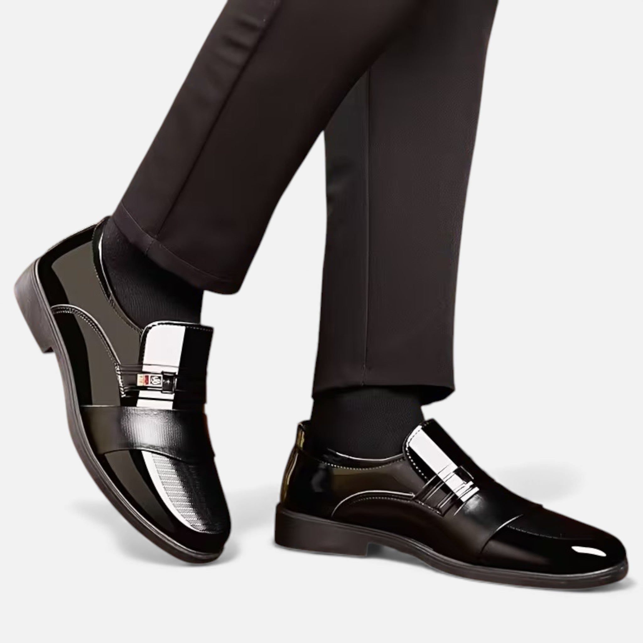 Milvaly | Men’s Slip-On Loafers – Glossy Black Elegance