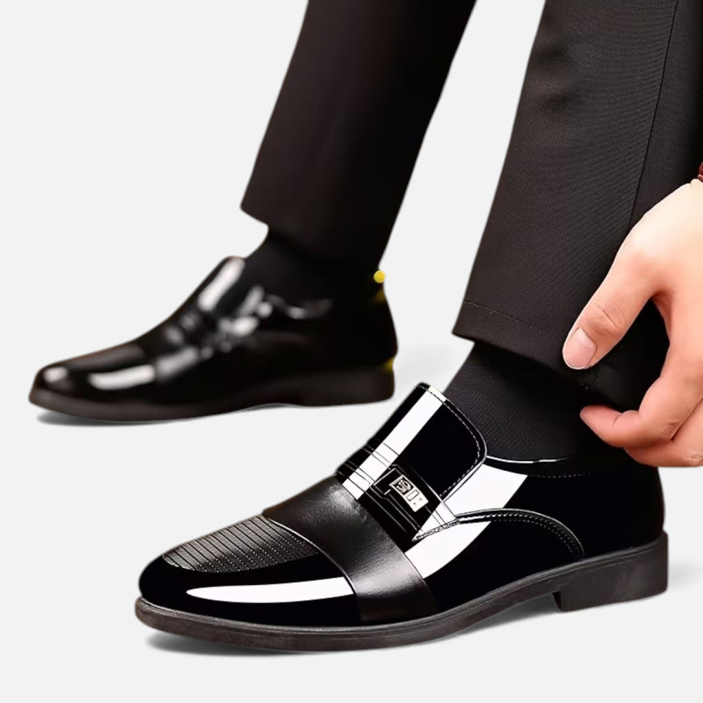 Milvaly | Men’s Slip-On Loafers – Glossy Black Elegance