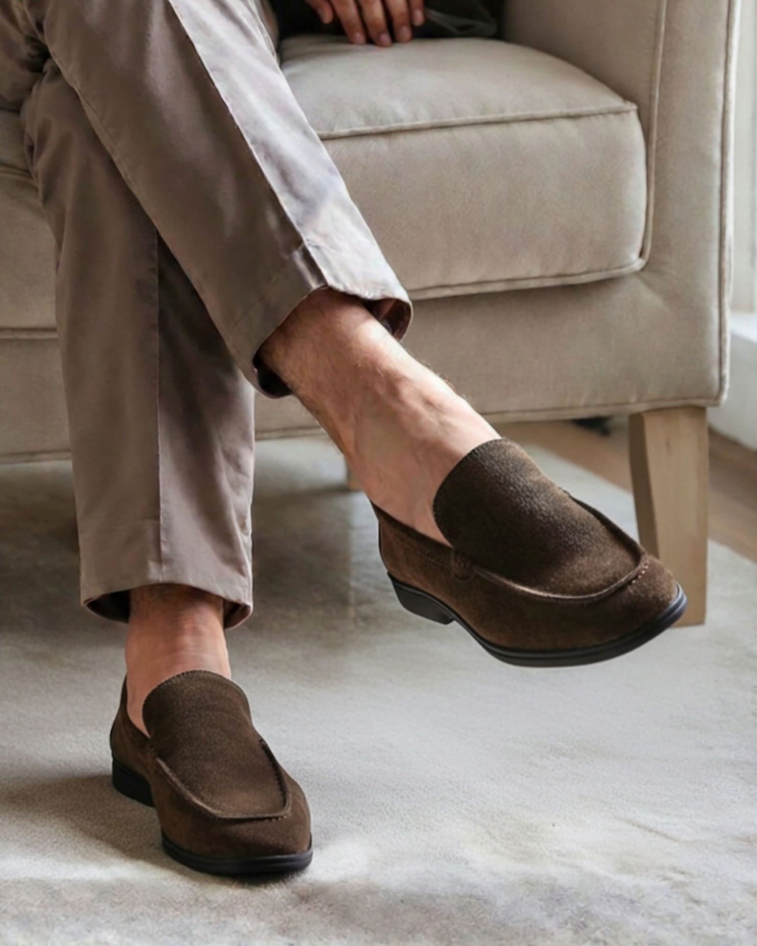 Luxury Suede Loafers with Black Soles